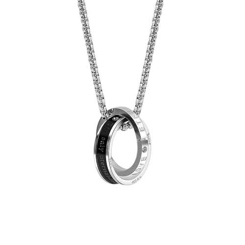 XFSAFDM Silver Chain For Man, Anti Tarnish Double-Ring Pendant Necklace, Stylish Accessories For Men, Locket For Men Stylish Suitable For Gift For Valentine'S Day And Anniversaries, Length 60cm - Image 1
