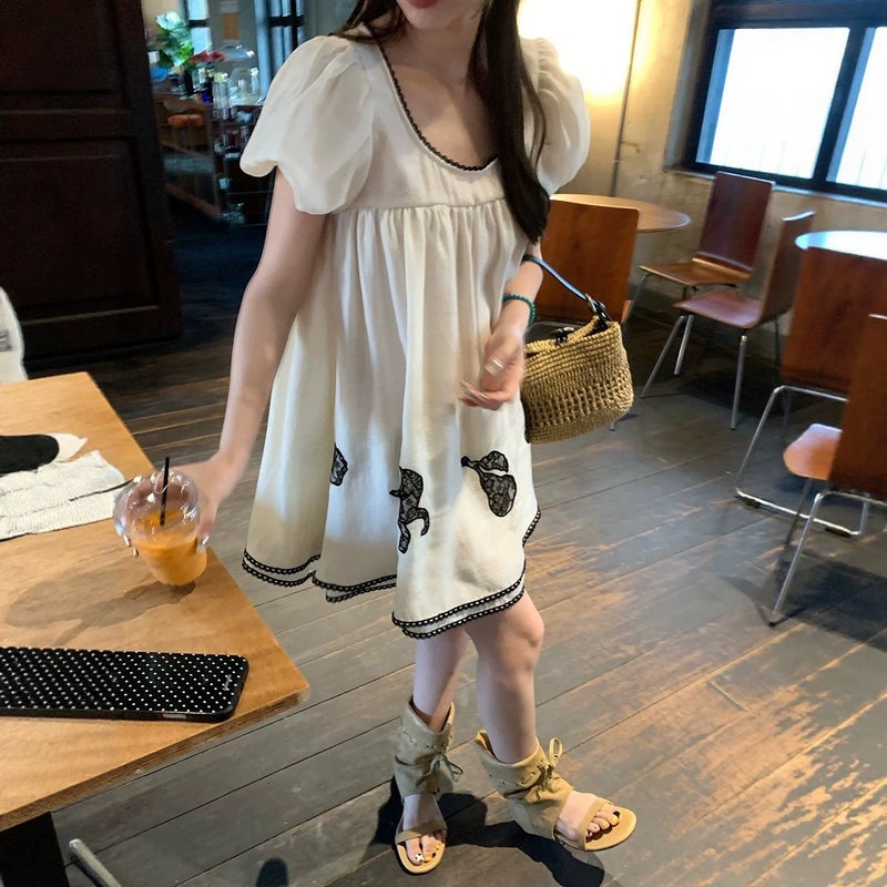 Women's Lace Embroidered Short Lyocell Dress - Image 3