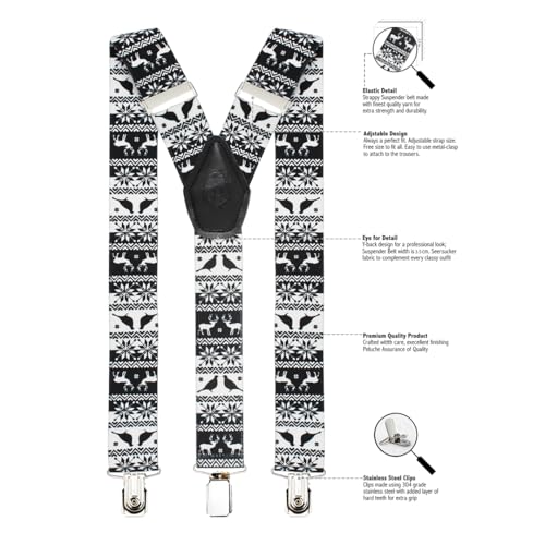 Peluche Fauna Black Coloured 3.5cm Strap Width Elastic Suspenders for Men - Image 3