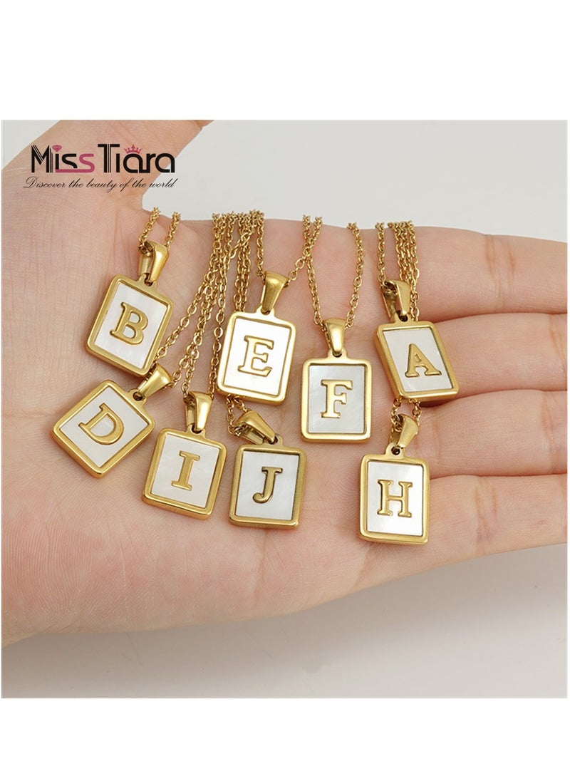 MissTiara - Capital Letter A-Z Initial Chain Necklace For Girls Women Stainless Steel Square Charm A-Z Alphabet Pendant Necklace Good idea for birthday gifts graduation commemorations or classmate gifts - Image 1