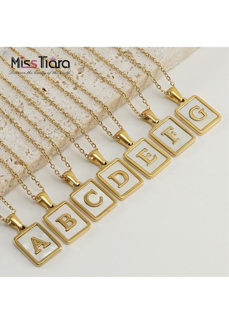 MissTiara - Capital Letter A-Z Initial Chain Necklace For Girls Women Stainless Steel Square Charm A-Z Alphabet Pendant Necklace Good idea for birthday gifts graduation commemorations or classmate gifts - Image 1