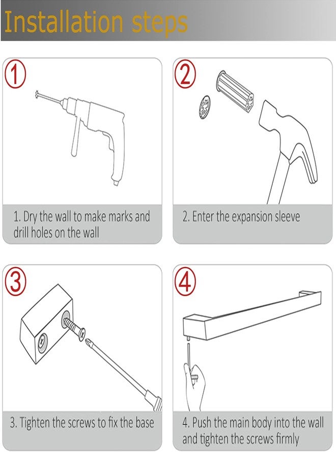 RANDOM 12” Gold Towel Bar Brushed Gold Hand Towel Holders for Bathroom 12 Inch Towel Bar SUS304 Stainless Steel Towel Rack Wall Mounted Towel Rod - Image 4