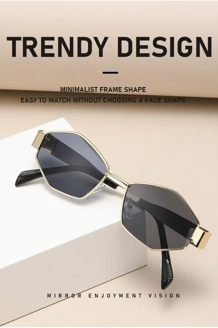 Manhua Luxury metal framed polygonal sunglasses,unisex,trendy UV resistant UV400 sunglasses,including glasses case cleaning cloth - Image 5