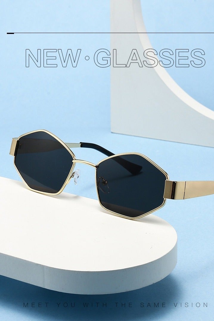 Manhua Luxury metal framed polygonal sunglasses,unisex,trendy UV resistant UV400 sunglasses,including glasses case cleaning cloth - Image 2