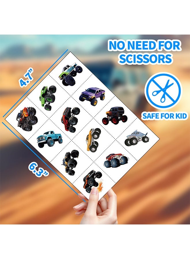 Quantum 96 Pcs Monster Truck Temporary Tattoos for Kids - Car Truck Theme Fake Tattoo Stickers - Waterproof Non-Toxic Temporary Tattoos for Kids Birthday Party Monster Truck Party Supplies - Image 2