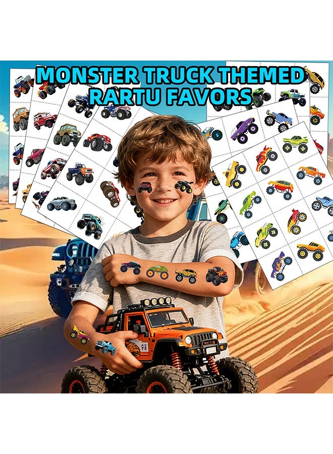 Quantum 96 Pcs Monster Truck Temporary Tattoos for Kids - Car Truck Theme Fake Tattoo Stickers - Waterproof Non-Toxic Temporary Tattoos for Kids Birthday Party Monster Truck Party Supplies - Image 3