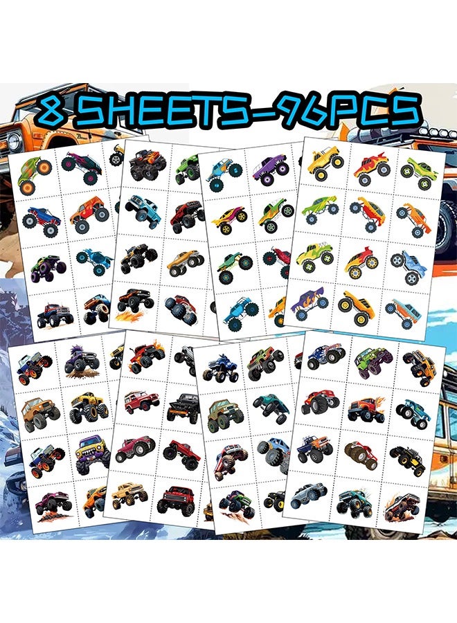 Quantum 96 Pcs Monster Truck Temporary Tattoos for Kids - Car Truck Theme Fake Tattoo Stickers - Waterproof Non-Toxic Temporary Tattoos for Kids Birthday Party Monster Truck Party Supplies - Image 4