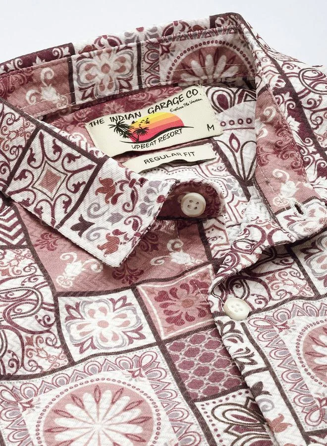 The Indian Garage Co Men Brown Tile Print Regular Fit Shirt