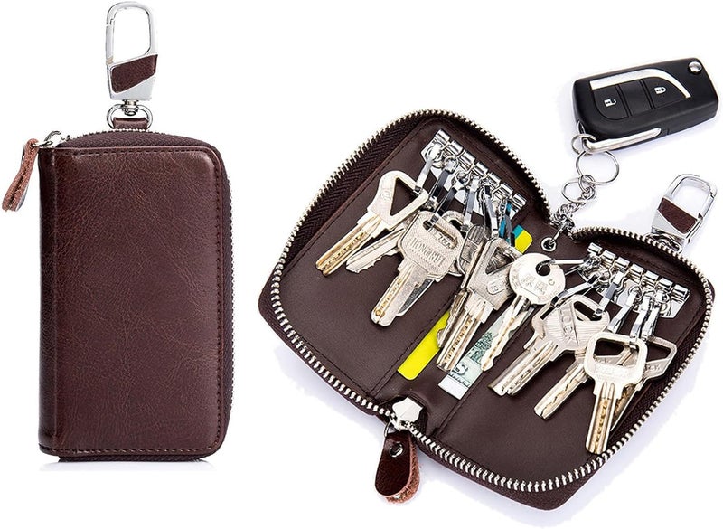 Excefore Premium Leather Car Key Holder with 12 Hooks & Ring - Unisex Waist Hang Key Organizer for Ultimate Convenience - Gift for Men or Women (Black, PU Material) - Image 1