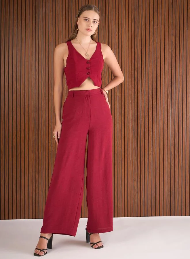 ساسافراس Sassafras Maroon Crop Waistcoat and Straight Pants Co-Ords