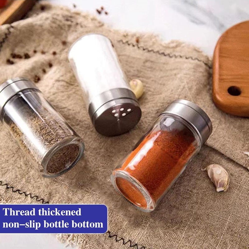 Aellabus 4pcs Salt and Pepper Shakers Set, Salt Shaker and Pepper Shaker with Adjustable Pour Holes, Pepper and Salt Container with Stainless Steel Lid,Glass Salt and Pepper Shakers,Spice Shaker for Kitchen - Image 2