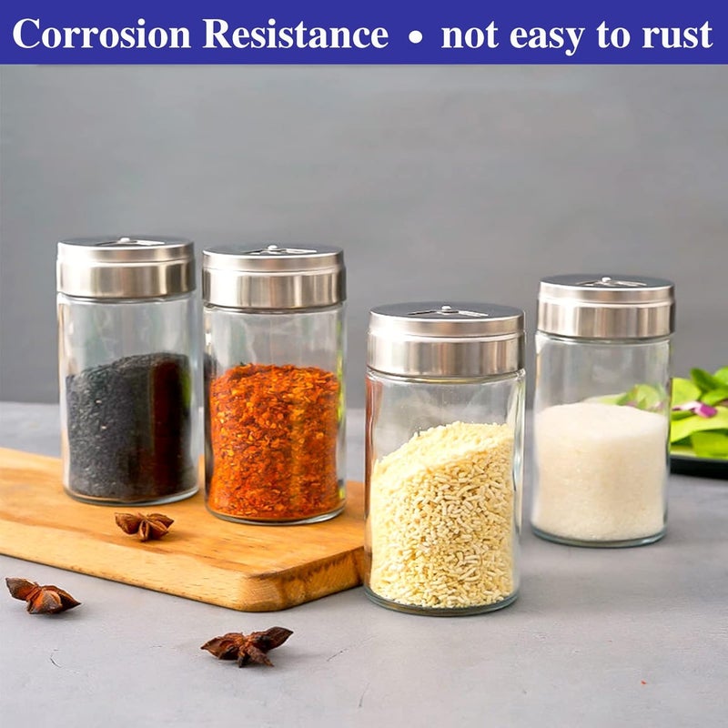 Aellabus 4pcs Salt and Pepper Shakers Set, Salt Shaker and Pepper Shaker with Adjustable Pour Holes, Pepper and Salt Container with Stainless Steel Lid,Glass Salt and Pepper Shakers,Spice Shaker for Kitchen - Image 5