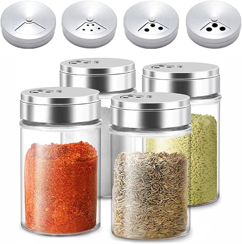 Aellabus 4pcs Salt and Pepper Shakers Set, Salt Shaker and Pepper Shaker with Adjustable Pour Holes, Pepper and Salt Container with Stainless Steel Lid,Glass Salt and Pepper Shakers,Spice Shaker for Kitchen - Image 1