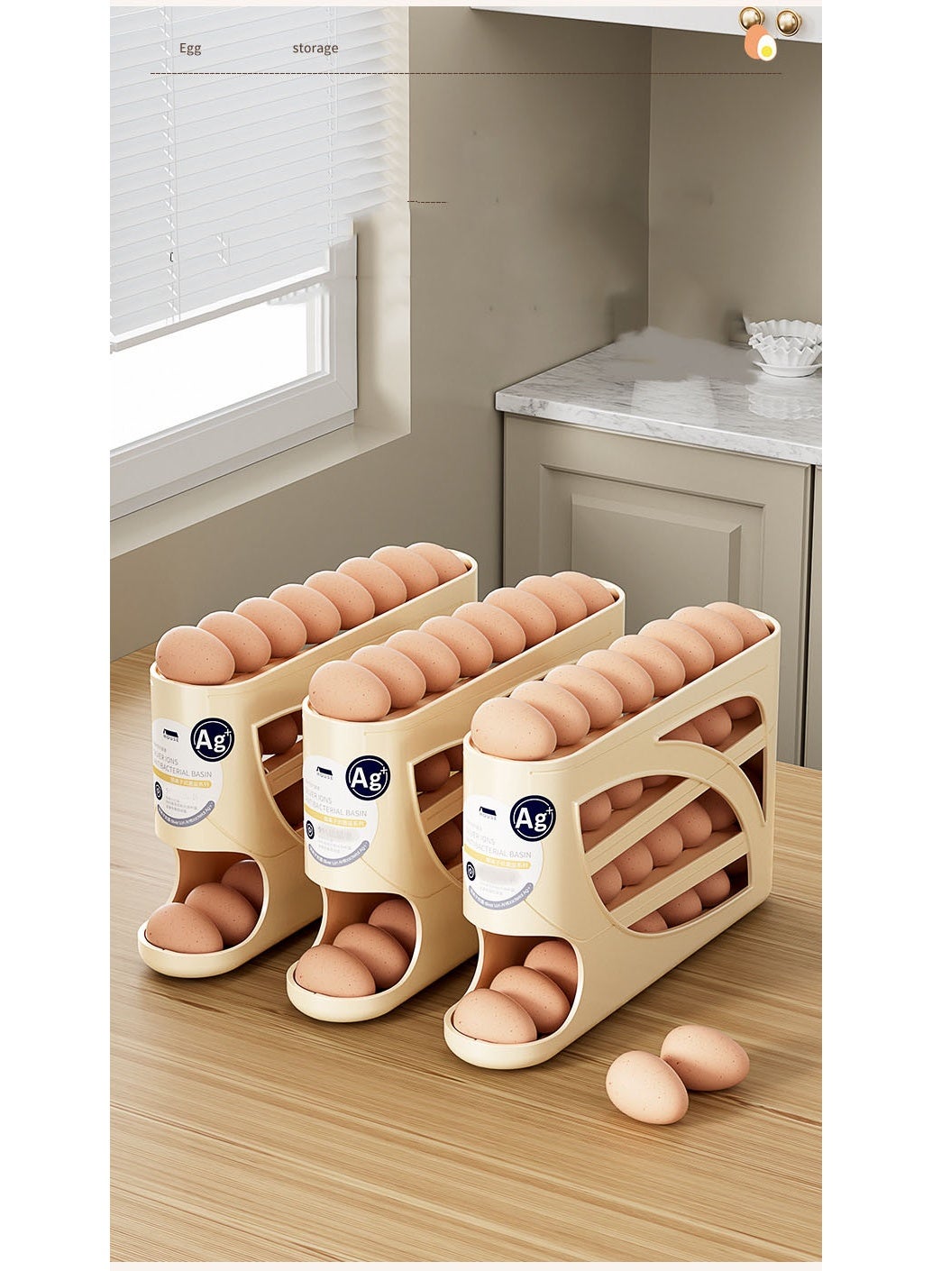 30-Egg Capacity Beige Egg Holder | Slide-Out Refrigerator Organizer | BPA-Free Food-Grade PP Material | Anti-Roll Ramp Design | Space-Saving Refrigerator Storage | Easy Access Drawer-Style Design | Perfect For Chicken/Duck/Quail Eggs | Must-Have Kitchen Refrigerator Organizer