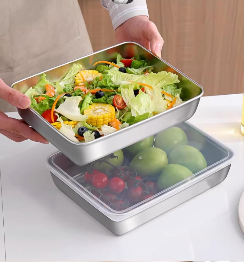 COLBEX 3pcs Square stainless steel food containers airtight lunch boxes with lids metal cutlery food preparation containers Reusable quick and easy Stackable nestable for ovenfreezer - Image 2