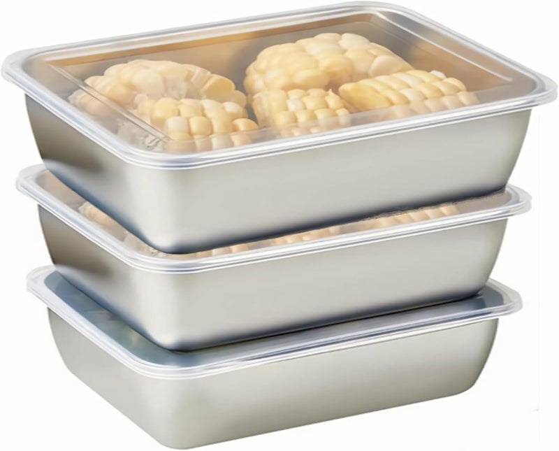 COLBEX 3pcs Square stainless steel food containers airtight lunch boxes with lids metal cutlery food preparation containers Reusable quick and easy Stackable nestable for ovenfreezer - Image 1