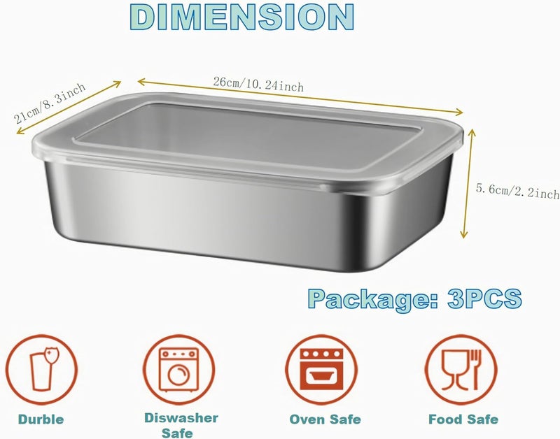 COLBEX 3pcs Square stainless steel food containers airtight lunch boxes with lids metal cutlery food preparation containers Reusable quick and easy Stackable nestable for ovenfreezer - Image 3