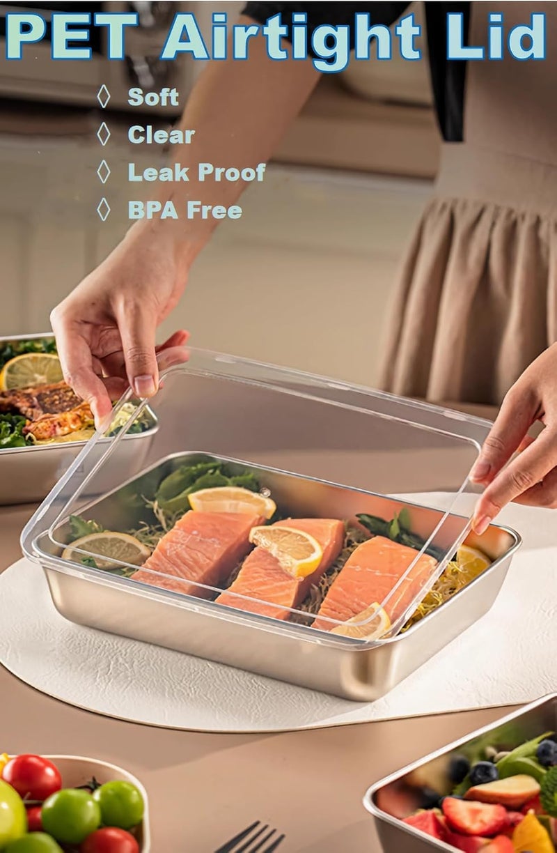 COLBEX 3pcs Square stainless steel food containers airtight lunch boxes with lids metal cutlery food preparation containers Reusable quick and easy Stackable nestable for ovenfreezer - Image 5