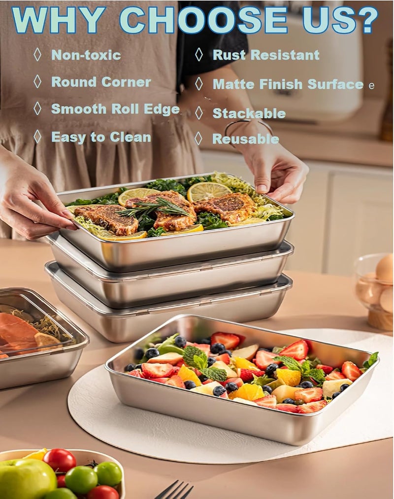 COLBEX 3pcs Square stainless steel food containers airtight lunch boxes with lids metal cutlery food preparation containers Reusable quick and easy Stackable nestable for ovenfreezer - Image 4