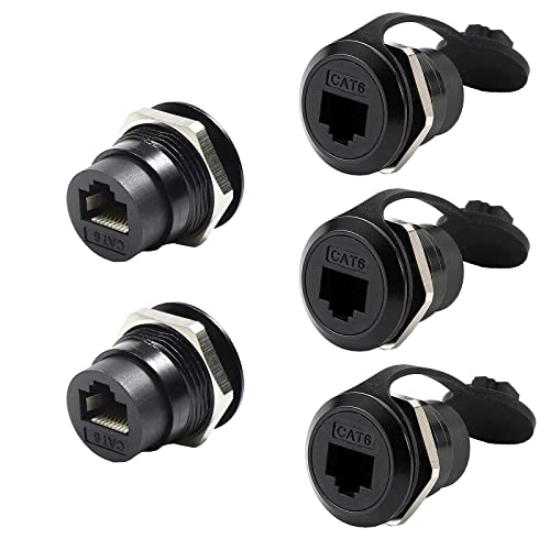 PENGLIN 5PCS RJ45 Panel Mount Connector,Double Head CAT6/5e /5 Ethernet LAN Cable Connector Adapter Female to Female with Waterproof/Dust Cap - Image 1