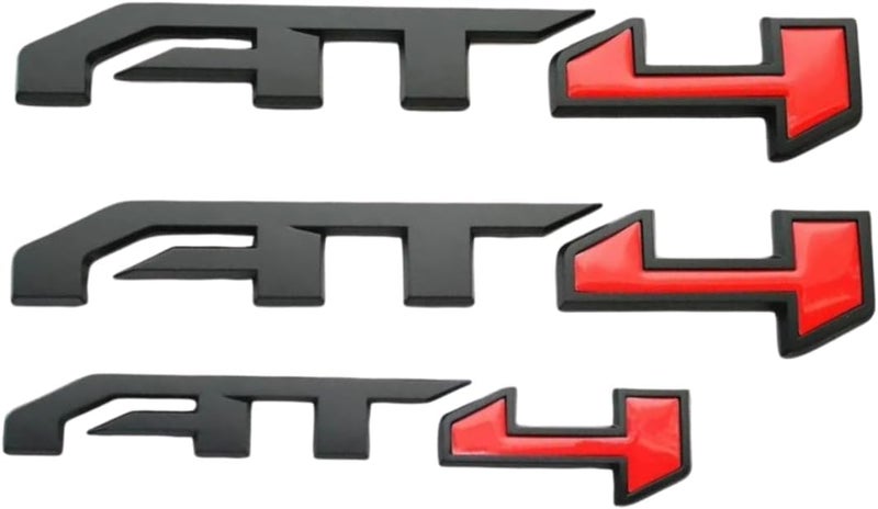 AT4 Badge Emblems 3-Piece Set in Glossy Black & Red for GMC Yukon, Sierra, and Canyon (2021-2023) - Image 1