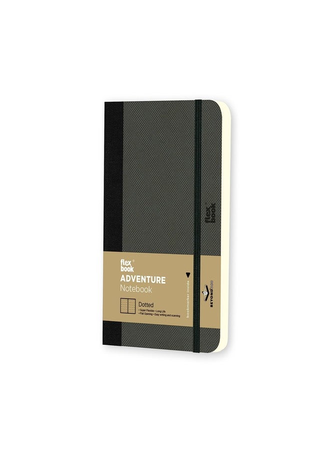 Flexbook Adventure Notebook Dotted Off-Black | Pocket | 9x14cm - A6 (Minus) | 192 pages | 85gsm Fabriano Ivory Paper | Fine Textured Cover | Elastic Band Closure | Bookmark included | Inner paper pocket - Image 1