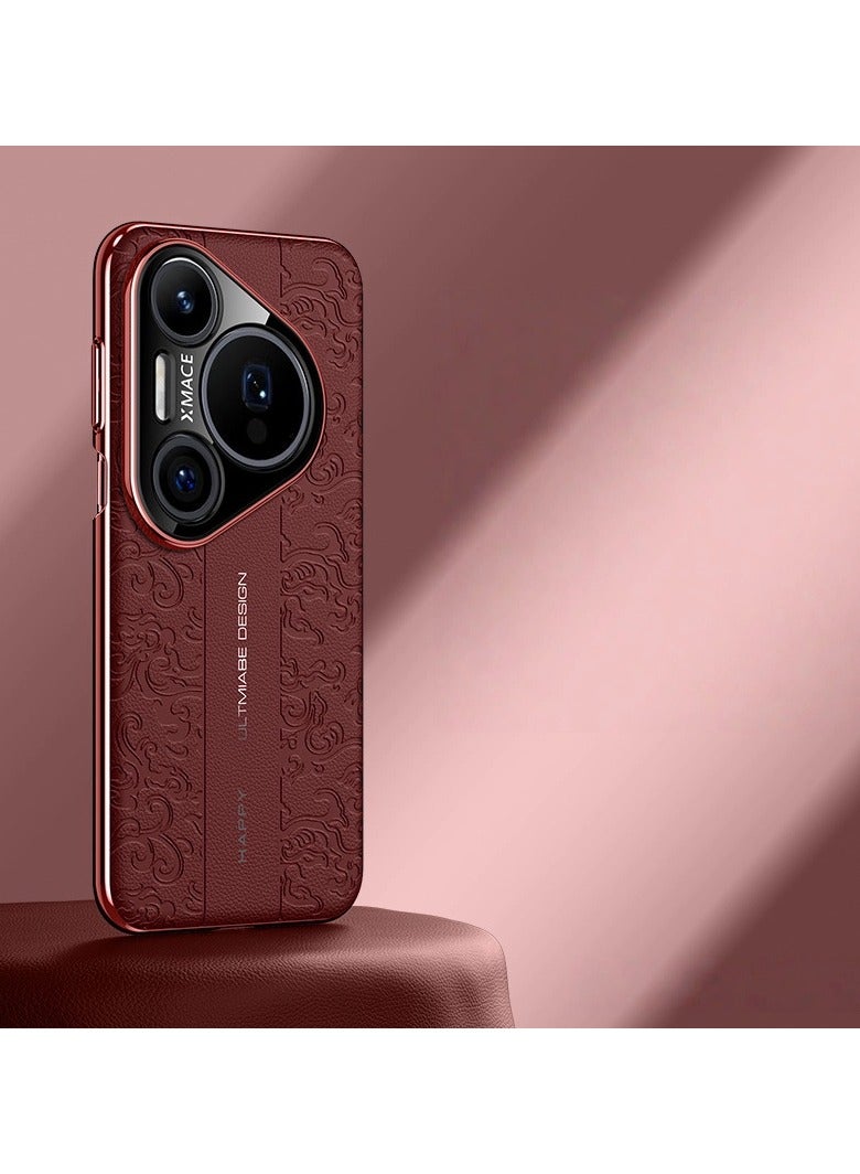 Case Compatible Huawei Pura 80 Pro, Deluxe Auspicious Cloud Carving Craft Embossed Leather Case Camera Lens Protection Shockproof Case