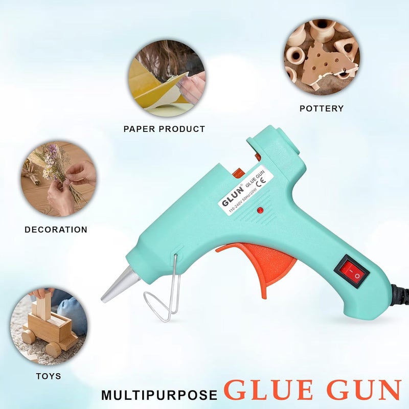 GLUN® مسدس لاصق ® 20 واط مع عصي لاصقة 7 مم، مؤشر LED، مفتاح تشغيل/إيقاف، مثالي للحرف اليدوية والأعمال اليدوية (5 عصي) عصي لاصقة شفافة لمتخصصي الحرف اليدوية - Image 2