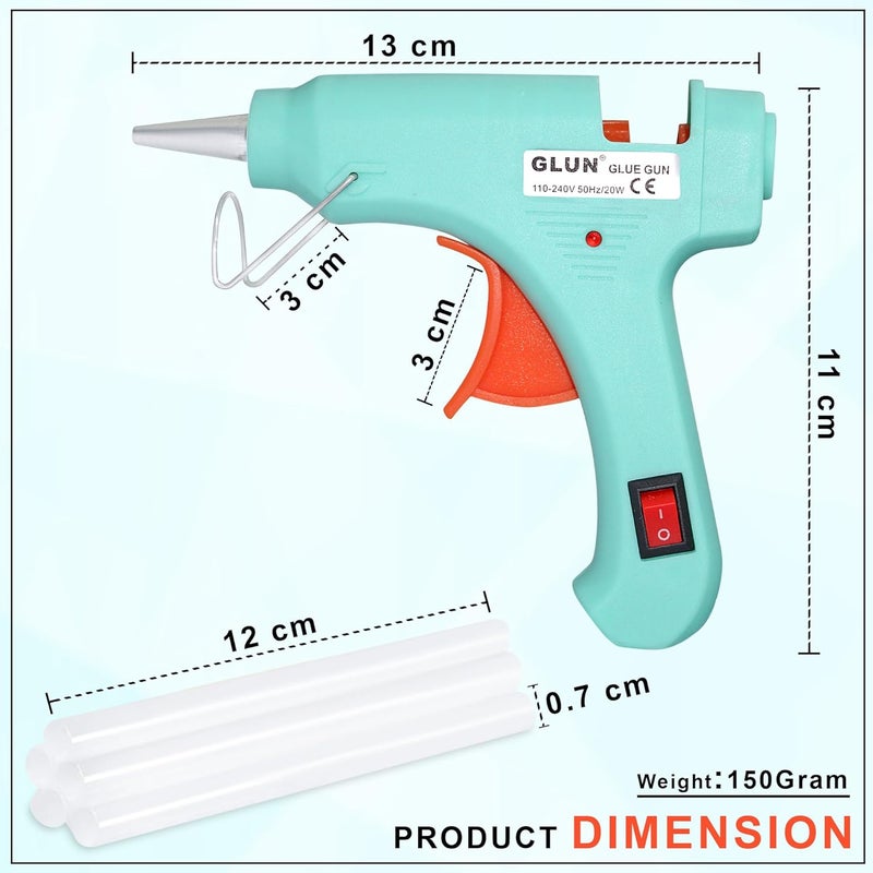 GLUN® مسدس لاصق ® 20 واط مع عصي لاصقة 7 مم، مؤشر LED، مفتاح تشغيل/إيقاف، مثالي للحرف اليدوية والأعمال اليدوية (5 عصي) عصي لاصقة شفافة لمتخصصي الحرف اليدوية - Image 5