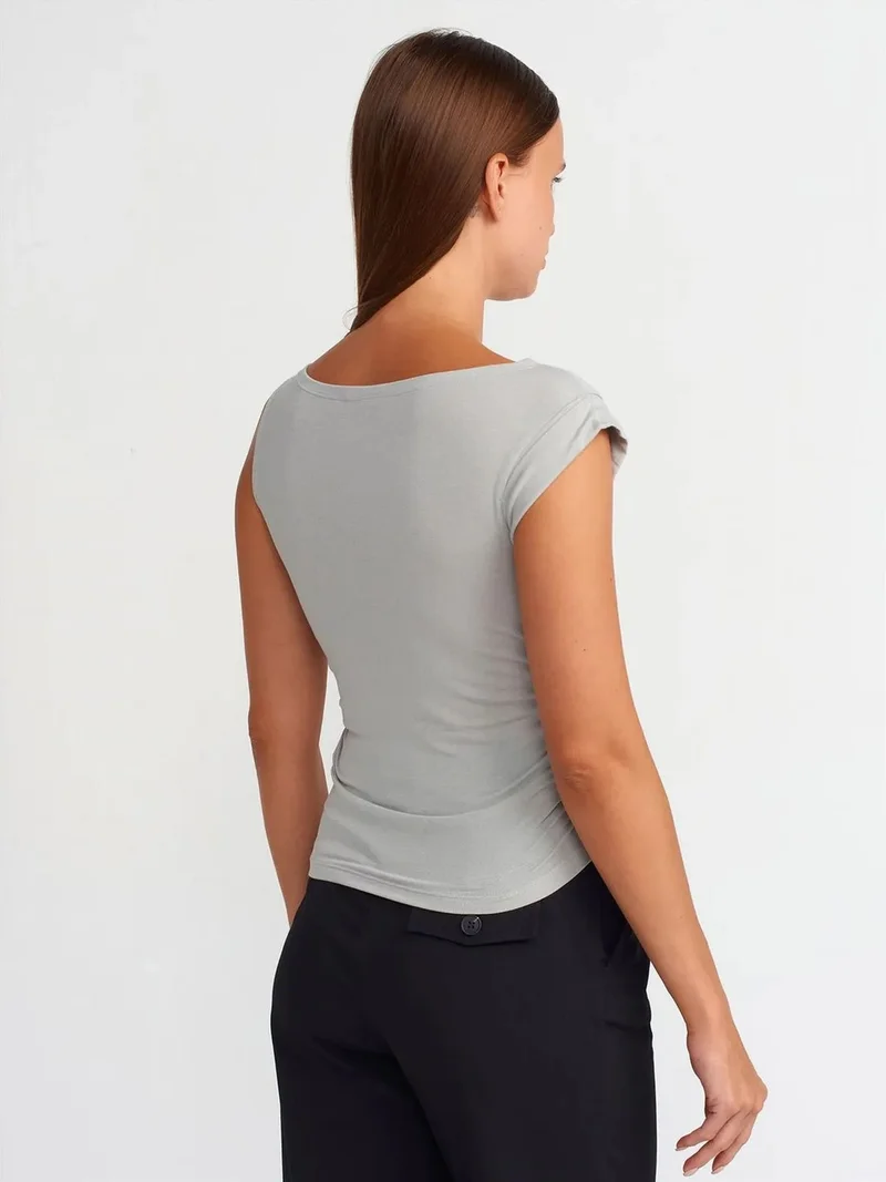 ديلفين Dilvin Sleeveless Boat Neck Slim-fit Blouse
