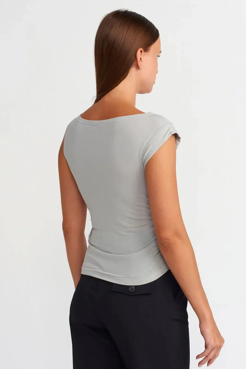 Dilvin Light Grey DILVIN Sleeveless Boat Neck Slim-fit Blouse for Women | Best Price UAE