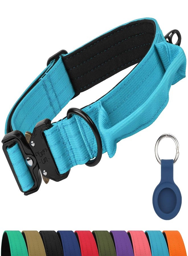 Joytale Heavy Duty Dog Collar with Handle, Adjustable Tactical Military Nylon Collar with Quick Release Metal Buckle for Large Dogs Walking Training, Soft Lining, Dual Rings, AirTag Case, L, Sky Blue - Image 1