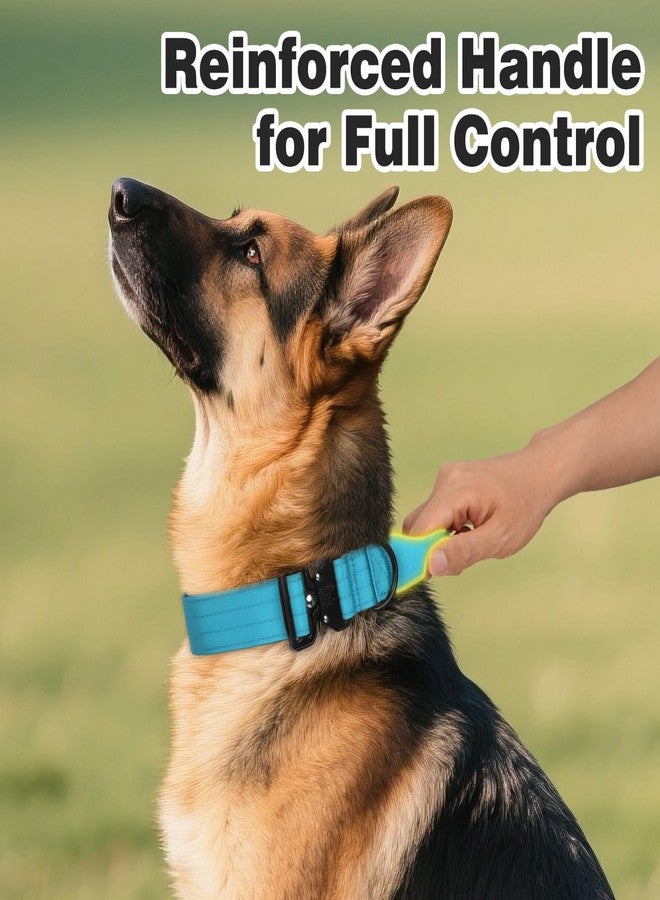 Joytale Heavy Duty Dog Collar with Handle, Adjustable Tactical Military Nylon Collar with Quick Release Metal Buckle for Large Dogs Walking Training, Soft Lining, Dual Rings, AirTag Case, L, Sky Blue - Image 2
