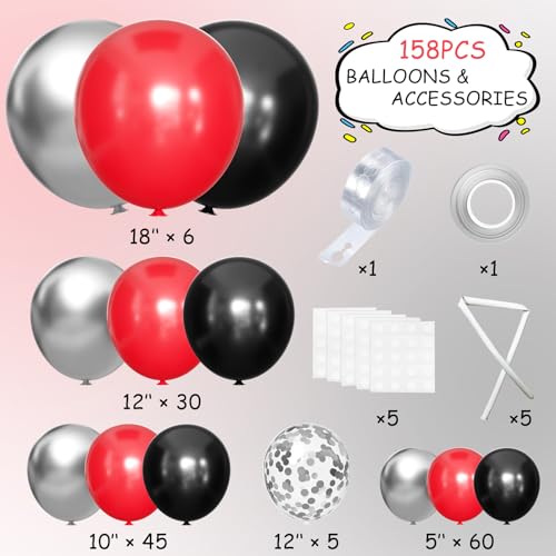 MEBAY Black Red Metallic and Confetti Silver Balloons Garland Arch Kit 147 Pcs Latex Balloon Different Sizes for Birthday Party Graduation Fathers Day Anniversary Bachelorette Party Decoration - Image 5