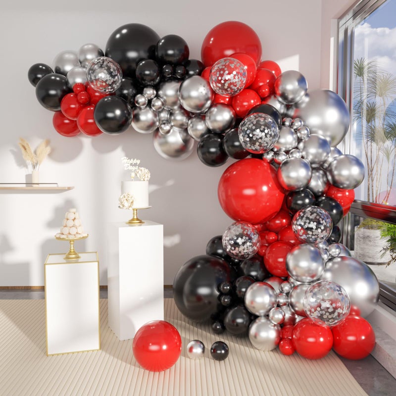 MEBAY Black Red Metallic and Confetti Silver Balloons Garland Arch Kit 147 Pcs Latex Balloon Different Sizes for Birthday Party Graduation Fathers Day Anniversary Bachelorette Party Decoration - Image 3