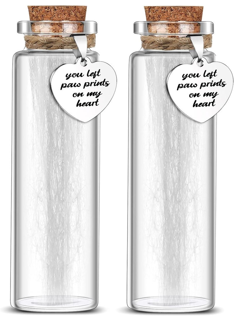 Nuenen Nuenen 2 Pcs Pet Hair Glass Memorial Bottle Dog Keepsake Memorial Pet Loss Memory Sympathy Gift Vials for Hair with Heart Shape Ornaments White Organza Bags Cat Keepsake Glass for Ashes Fur Urn  - Image 1