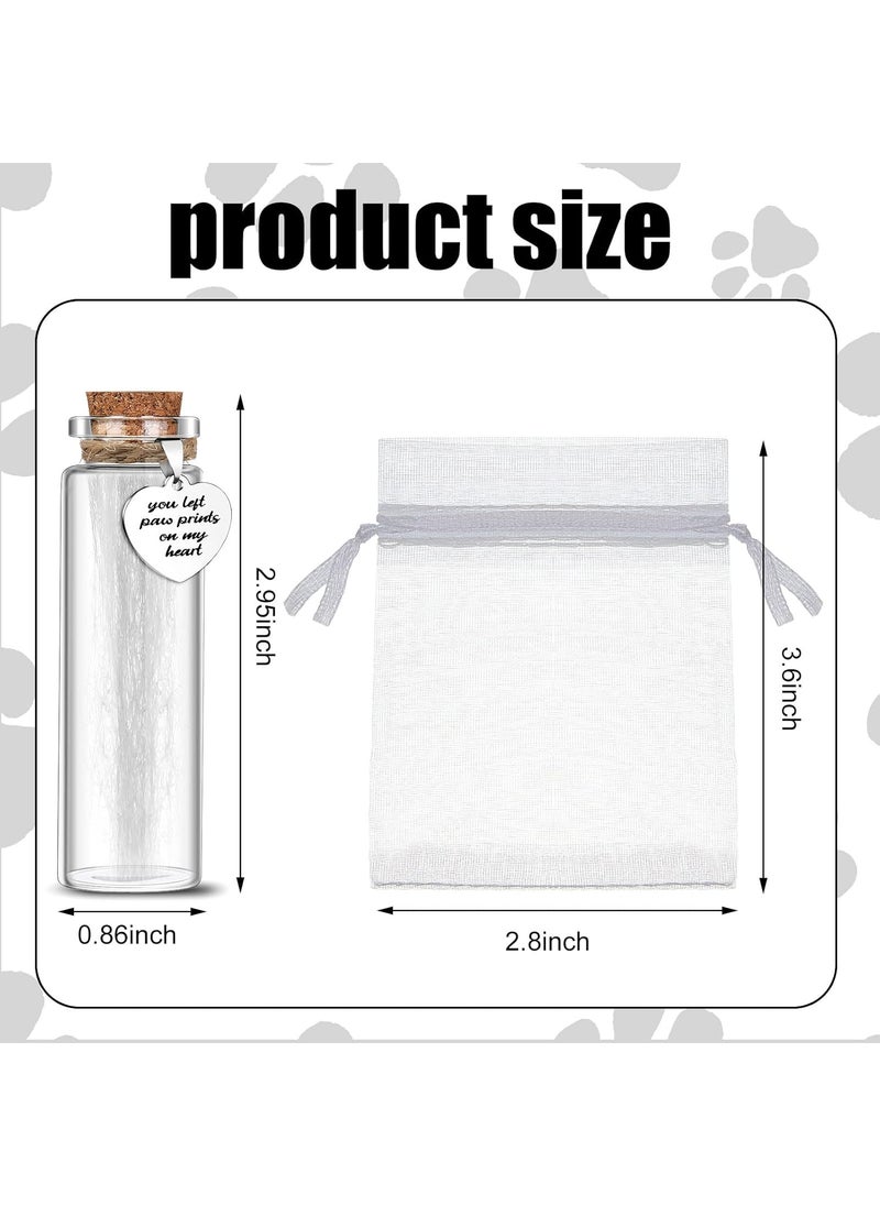 Nuenen Nuenen 2 Pcs Pet Hair Glass Memorial Bottle Dog Keepsake Memorial Pet Loss Memory Sympathy Gift Vials for Hair with Heart Shape Ornaments White Organza Bags Cat Keepsake Glass for Ashes Fur Urn  - Image 2