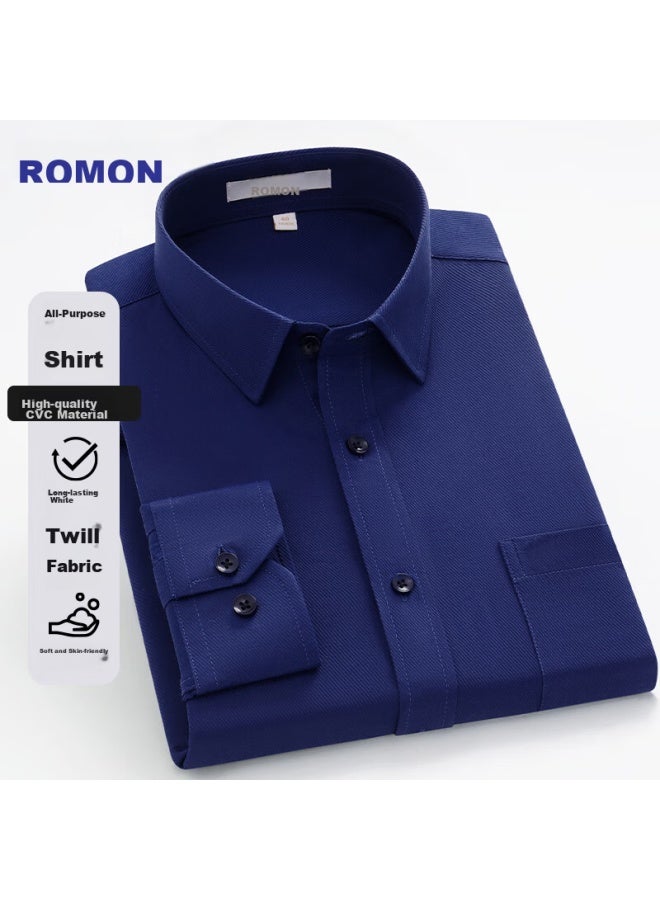Romon Long-sleeve Shirt For Men, All-season Style, Plus Size, Business Casual, Solid Color Twill, Small Size Shirt For Men, Blue, Size 43 - Image 5