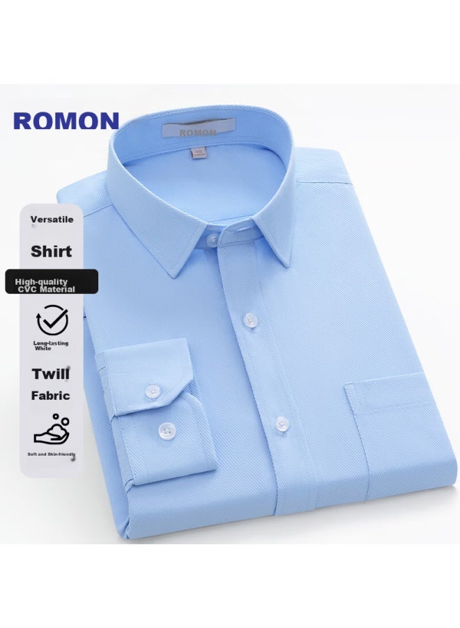Romon Long-sleeve Shirt For Men, All-season Style, Plus Size, Business Casual, Solid Color Twill, Small Size Shirt For Men, Blue, Size 43 - Image 1