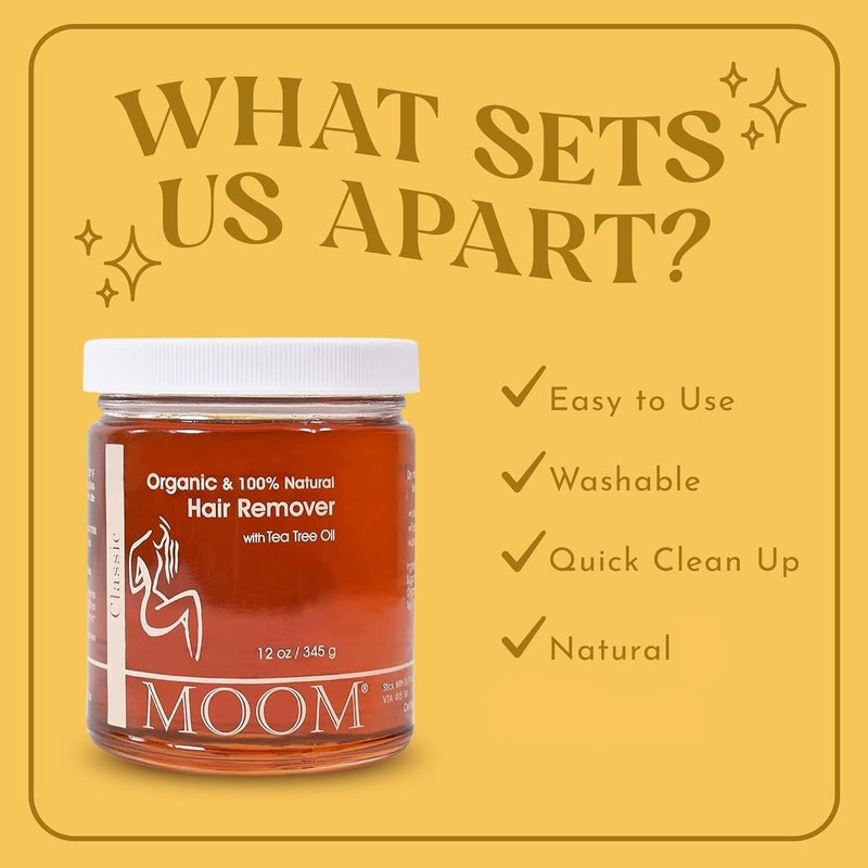 MOOM Organic Sugar Wax with Tea Tree Oil, 12 oz Jar, Hair Removal for Bikini, Brazilian, Face & Legs - Soft Wax for Sensitive Skin, Wax Beads Alternative For Women & Men (Strips & Sticks NOT Included) - Image 2