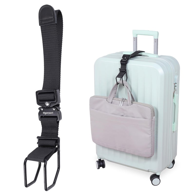 Vigorport Luggage Hook Strap, J Hook for Add a Bag Luggage, Multi Adjustment Bag Strap Hook with Hands Free(Medium Size/Metal Buckle) - Image 1