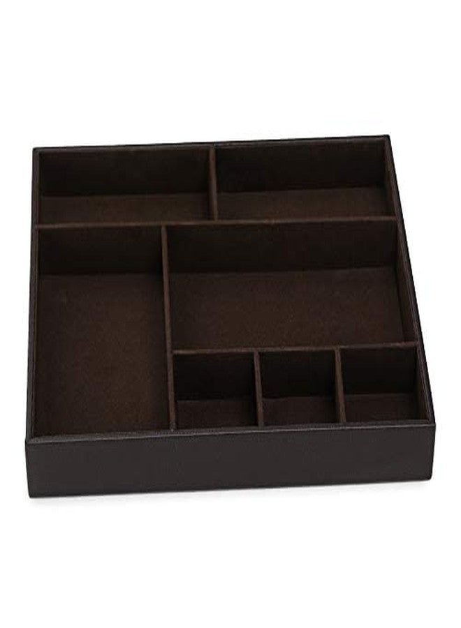 Azyeea Faux Leather Jewellery Organizer Desk Organizer Tray | 7 Compartment for Multi-Functional, Office, Study Table, Bedside Tray, Cosmetic and Jwelry Organizer (Brown) - Image 4