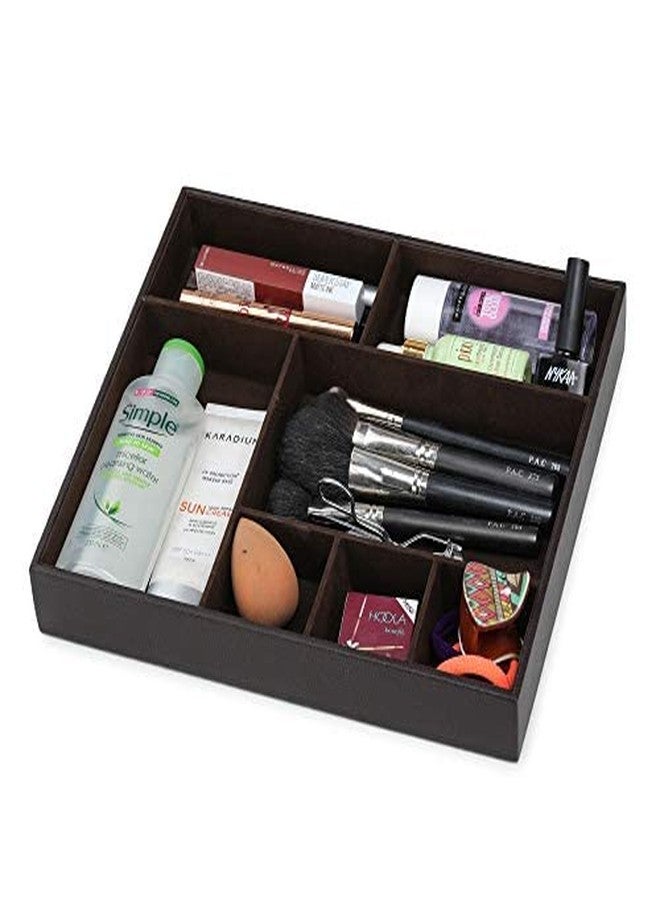 Azyeea Faux Leather Jewellery Organizer Desk Organizer Tray | 7 Compartment for Multi-Functional, Office, Study Table, Bedside Tray, Cosmetic and Jwelry Organizer (Brown) - Image 2