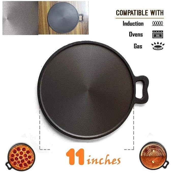 ايدا مقلاة دوسا تاوا من الحديد الزهر، مقلاة دوسا تاوا مقرمشة مثالية للطهي على أسطح الطهي بالغاز والكهرباء، متبلة مسبقًا باللون الأسود، مقاس 11 بوصة - Image 3
