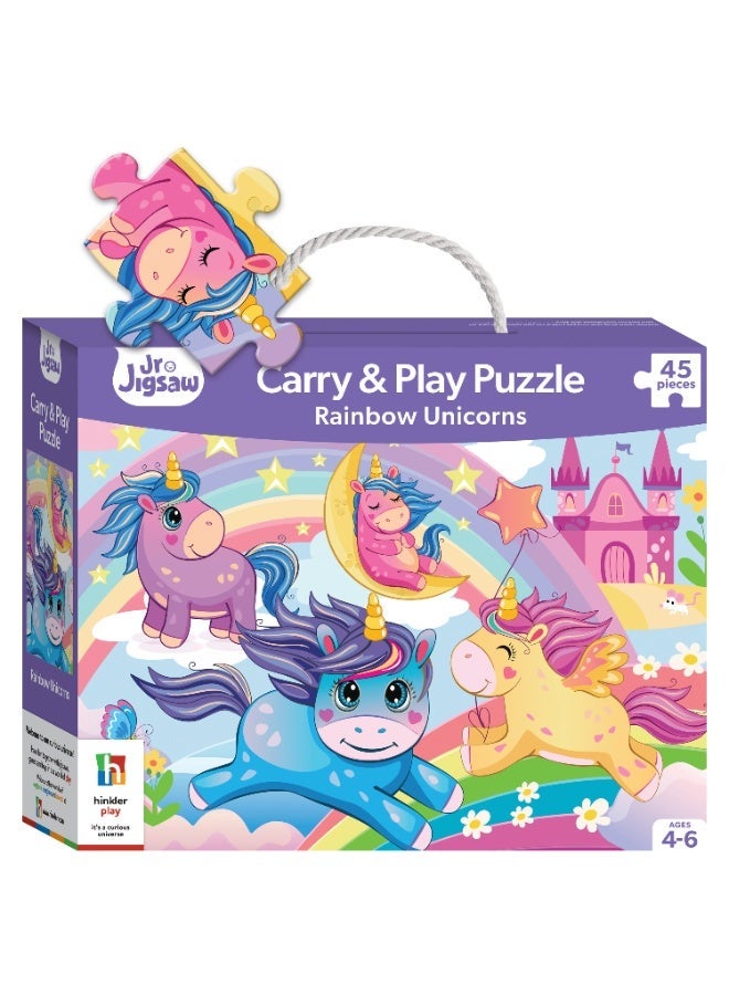 Hinkler Junior Jigsaw Carry & Play Puzzle Rainbow Unicorns | 45 Pcs | Fun & Travel Game For Kids | Challenging Brain Booster | Age 4-6 - Image 1