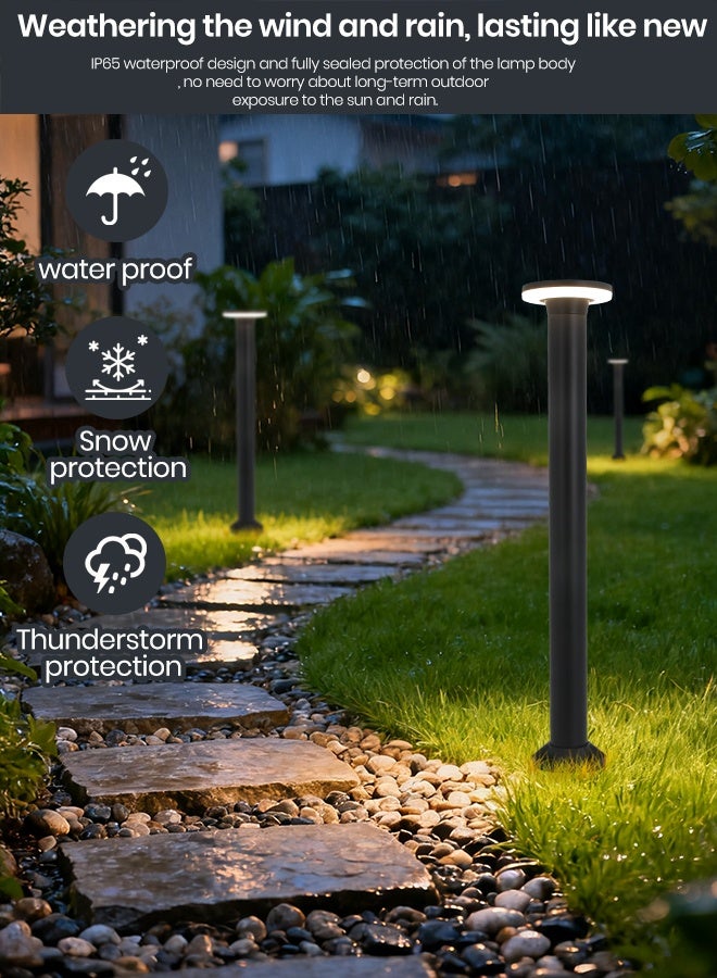 73Hours Black LED Outdoor Bollard Light - 80cm Round Post Garden Pathway Lamp with 12W Warm White 3000K LED, IP65 Waterproof Landscape Light for Villas, Parks, and Commercial Areas - Image 4
