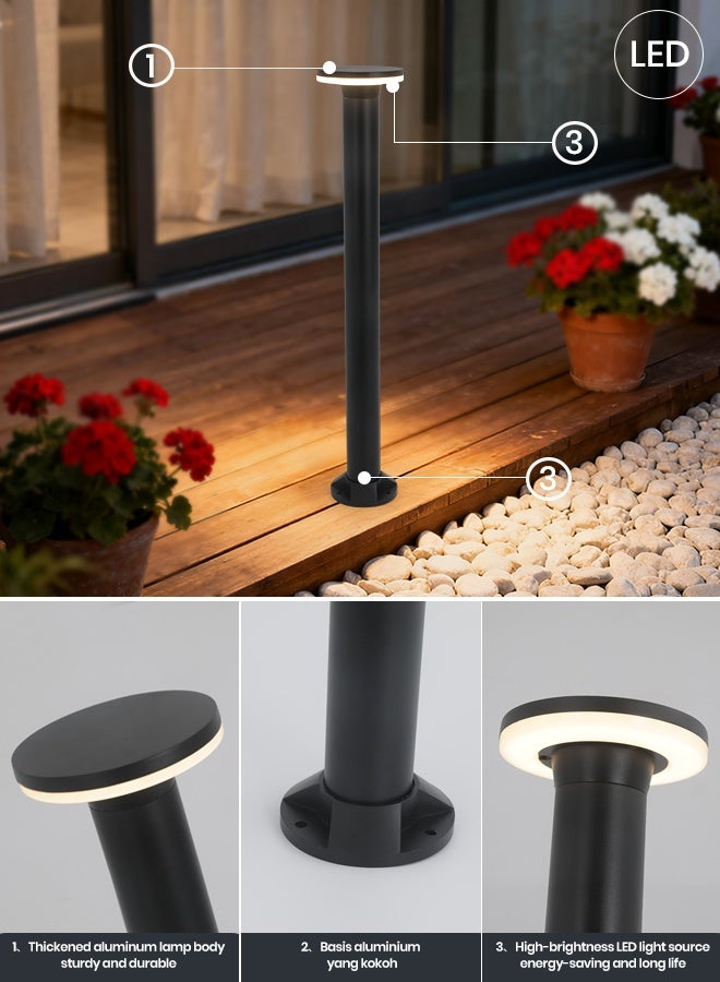 73Hours Black LED Outdoor Bollard Light - 80cm Round Post Garden Pathway Lamp with 12W Warm White 3000K LED, IP65 Waterproof Landscape Light for Villas, Parks, and Commercial Areas - Image 5