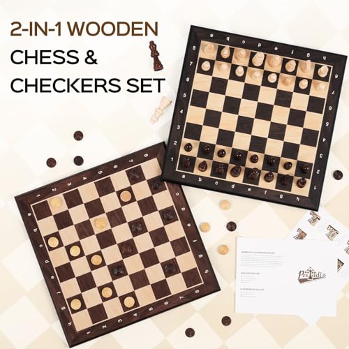 Peradix Magnetic Chess Set 12 Inch Classic 2 in 1 with Chess Pieces Wood Board Box with Storage 2 Extra Queens Wooden Chess Board Games for Kids and Adults Family Educational Gift Sets - Image 5