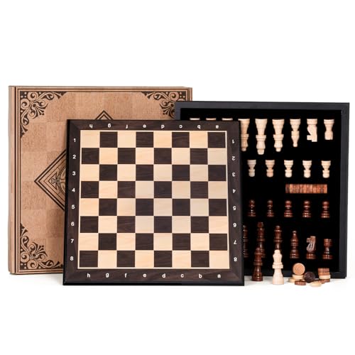 Peradix Magnetic Chess Set 12 Inch Classic 2 in 1 with Chess Pieces Wood Board Box with Storage 2 Extra Queens Wooden Chess Board Games for Kids and Adults Family Educational Gift Sets - Image 1