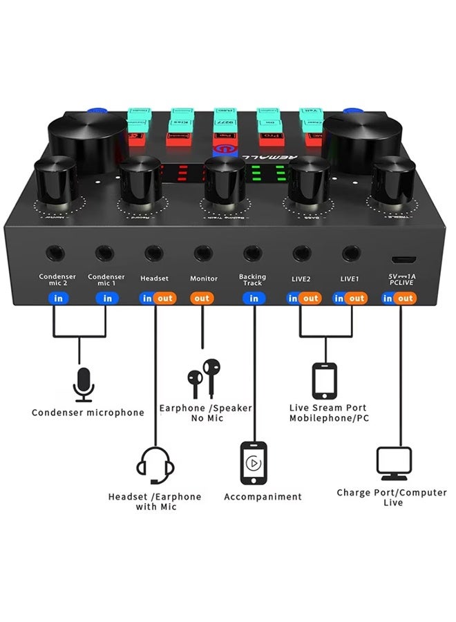 V8S Podcast Recording Device with Voice Changer, Podcast Mixer, Sound Card, DJ Audio Mixer Interface for PC Game Live Streaming or Podcast/Live Sound Card with DJ Audio Mixer - Image 3